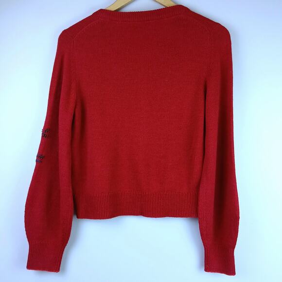 Sundance SZ PS Red Embroidered & Beaded Betty Cardigan Sweater Wool Blend - Picture 4 of 6